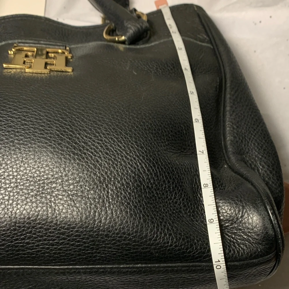 Tommy Hilfiger Black Soft Leather Satchel with Gold Logo and Hardware